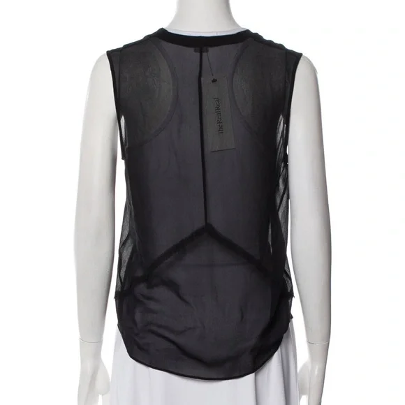Helmut Lang Silk Chiffon Black V-Neck Sleeveless Button Down Raw Trim Top Size S - Picture 3 of 12